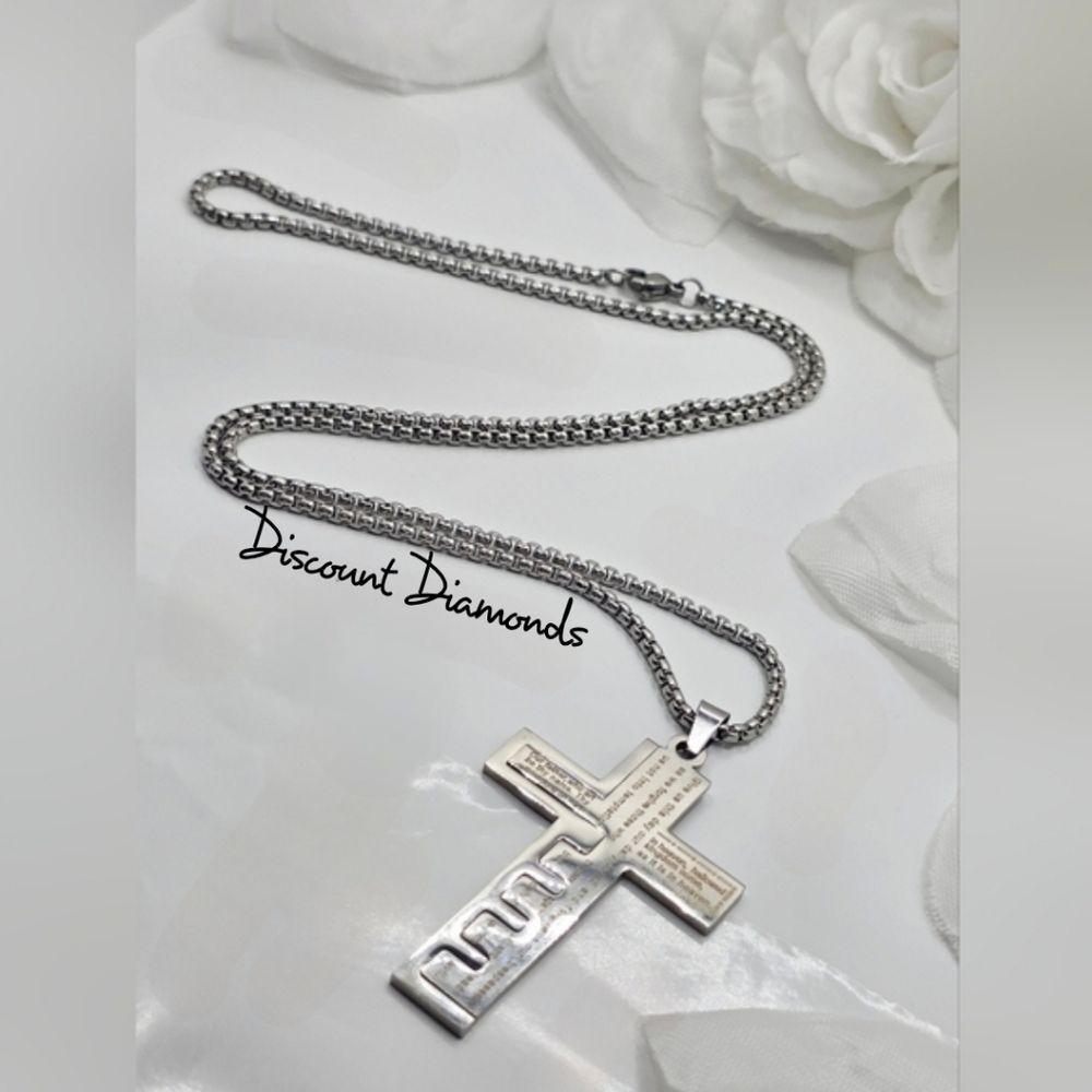 18K White Gold Cross Titanium  Chain Necklace